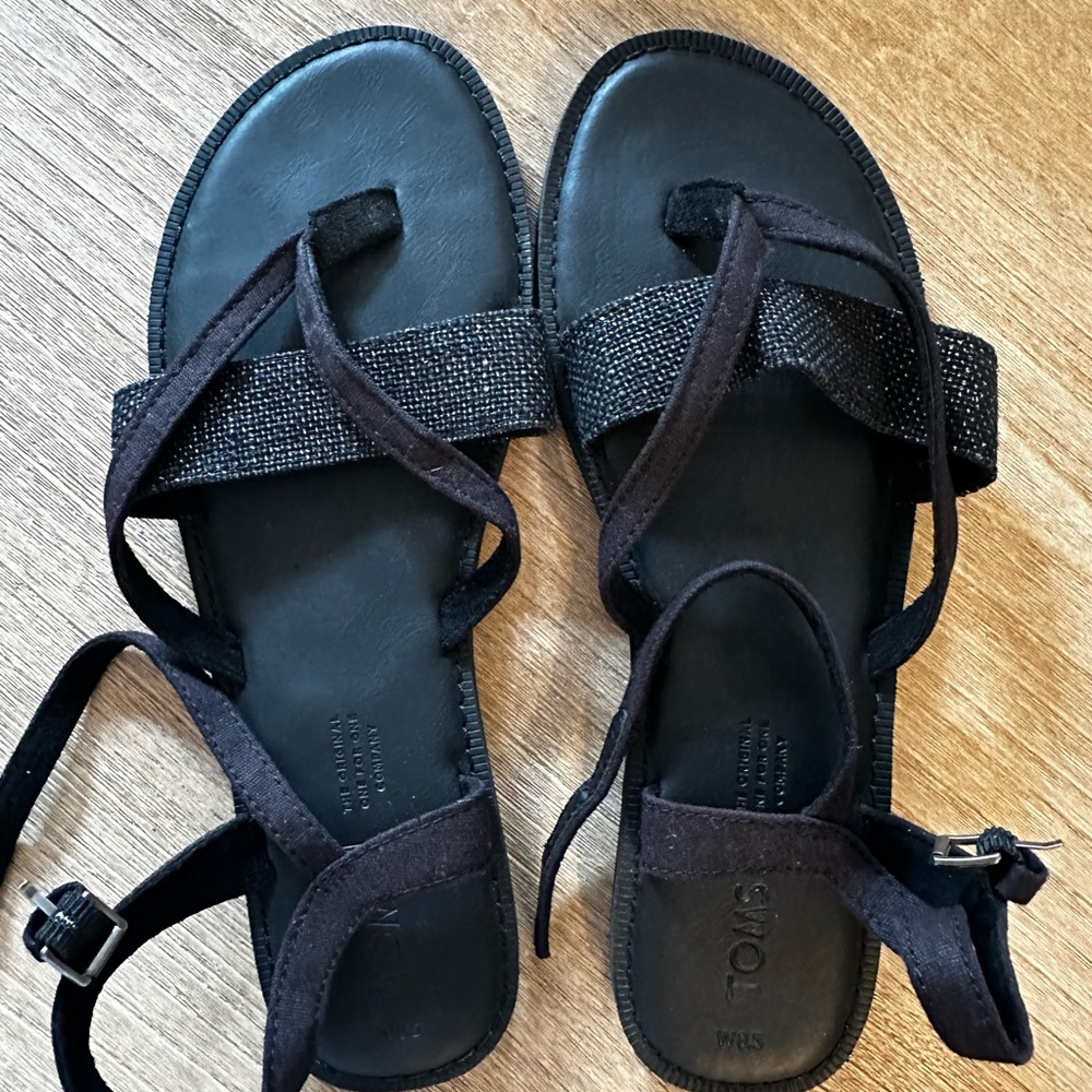 Toms Black Heritage Canvas Lexie Sandals